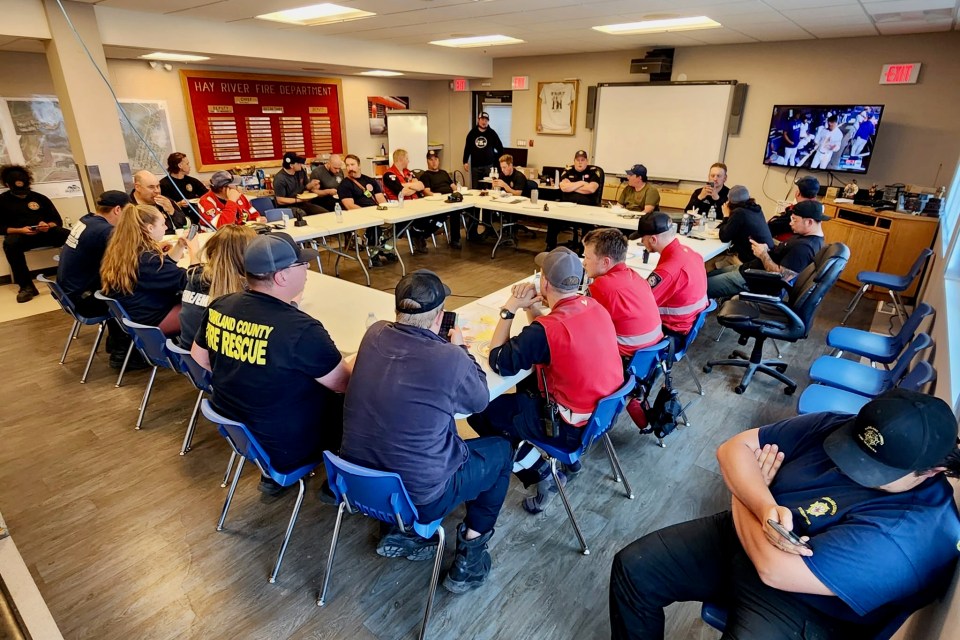 Fire crews meet in Hay River in mid-August 2023. Photo: Town of Hay River