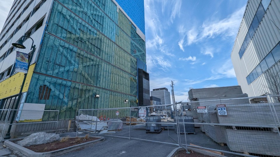 Construction materials outside the Nest on April 19, 2024. Sarah Pruys/Cabin Radio