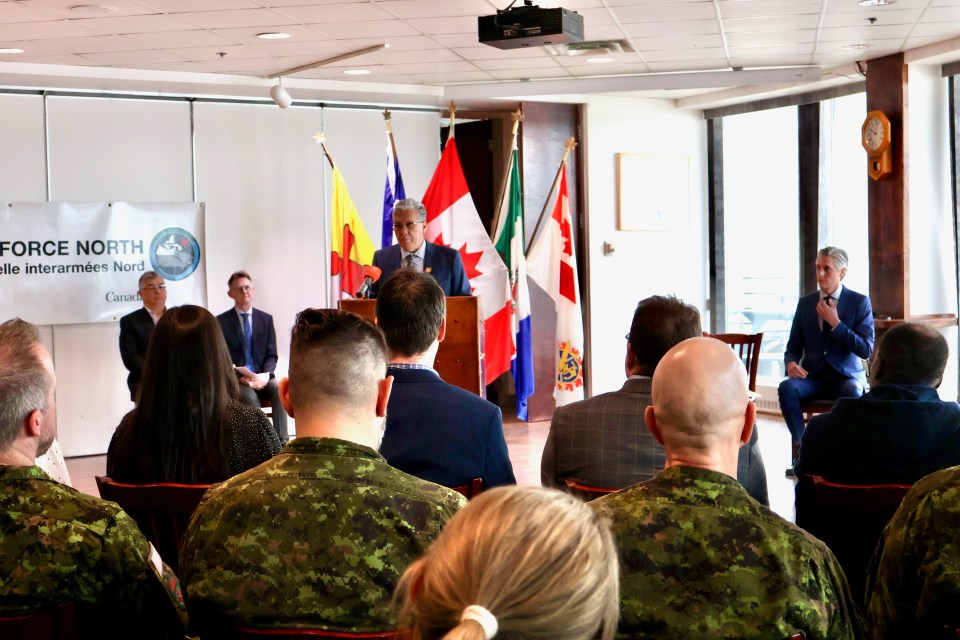 Northern affairs minister Dan Vandal speaks at JTFN headquarters in Yellowknife. Emily Blake/Cabin Radio