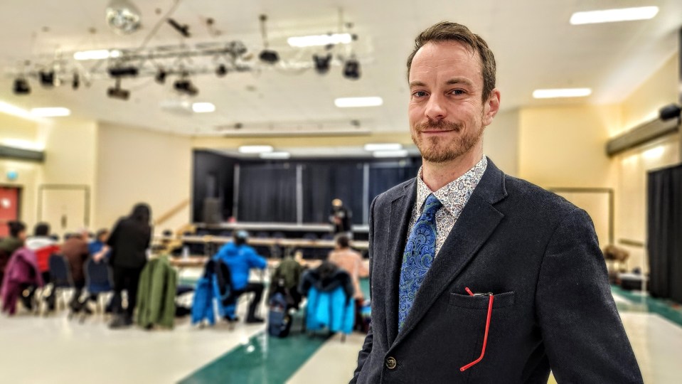 Kieron Testart at the Inuvik public meeting regarding the draft Missing Persons Act. Karli Zschogner for Cabin Radio