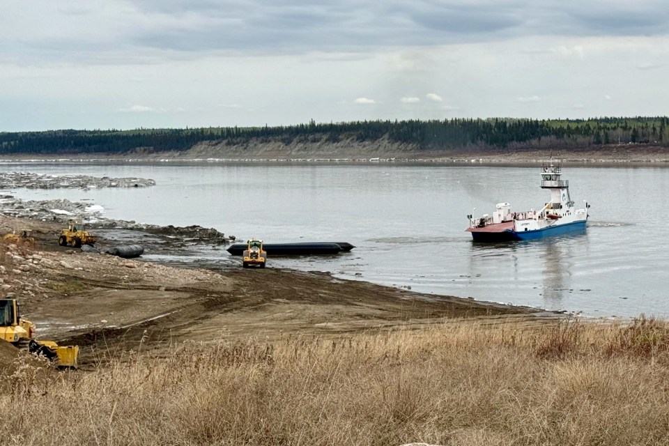 Heavy equipment works to build the ramp down to the MV Lafferty ferry. Photo: Jonathan Antoine