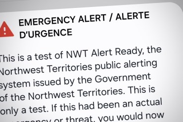 An NWT emergency alert sent as a test in May 2024, Ollie Williams/Cabin Radio