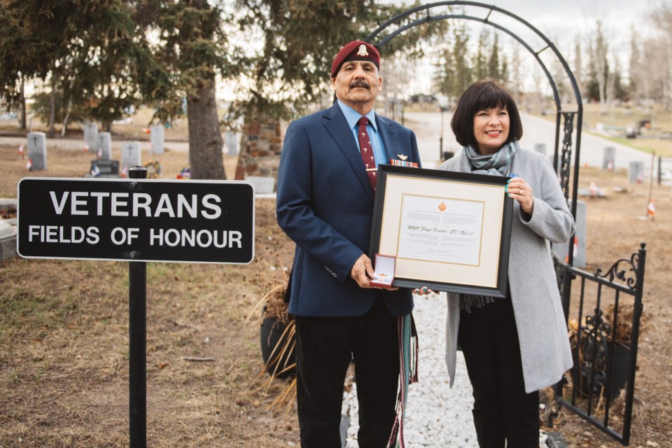 Floyd Powder with Ginette Petitpas Taylor at Yellowknife's Veterans' Field of Honour. Photo: Canada
