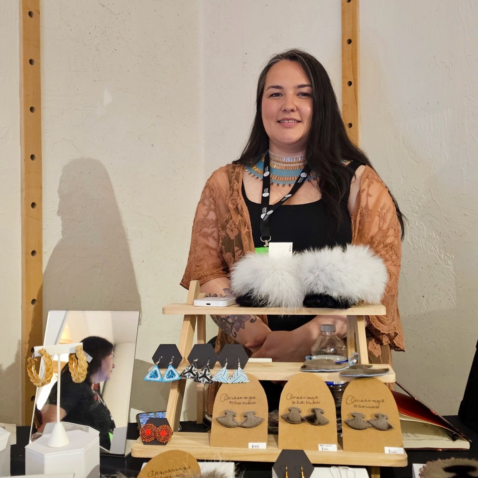 Ruth Modeste at her stall. Ollie Williams/Cabin Radio