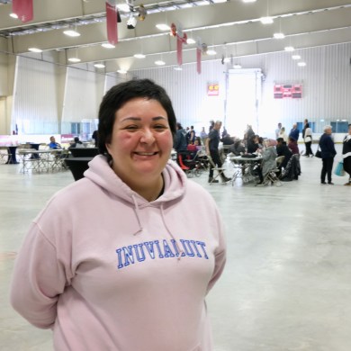 Aurora Kotokak at Wednesday's celebration of the Inuvialuit Final Agreement's 40th anniversary. Claire McFarlane/Cabin Radio
