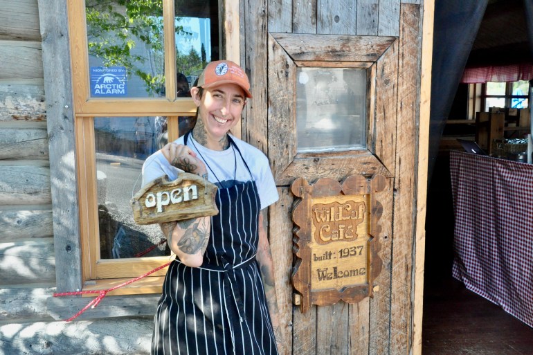 Niki Mckenzie outside the Wildcat Café. Caelan Beard/Cabin Radio.