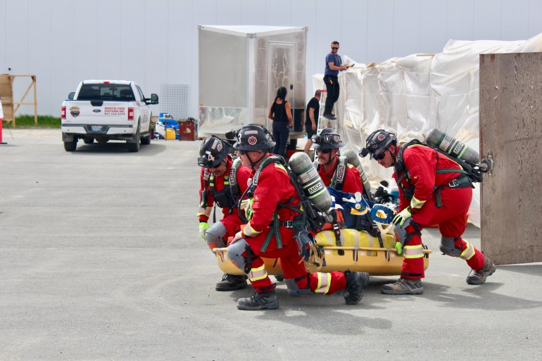 Competitors at the Northern Mine Rescue Competition. Caelan Beard/Cabin Radio.