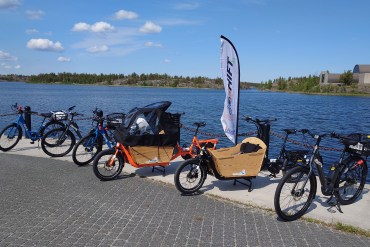 A fleet of Shift bicycles ready for participants at Somba K'e Park in Yellowknife