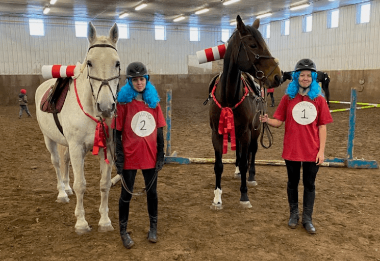 Horse and rider duos dressed as Thing 1 and 2 at a Halloween horse show. Photo submitted by Caterina Walsh