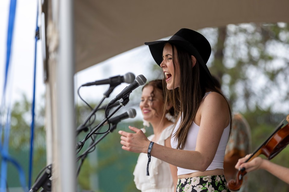 Yellowknife band The Dandy Lions perform on Saturday at Folk on the Rocks 2024. Ollie Williams/Cabin Radio