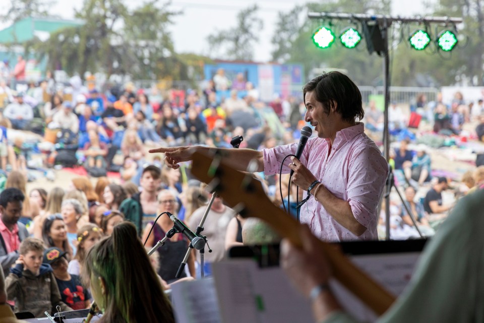The Ragged Ass Swing Band performs hits from the golden era of swing all the way up to a cover of Jamiroquai's Virtual Insanity at Folk on the Rocks 2024. Ollie Williams/Cabin Radio