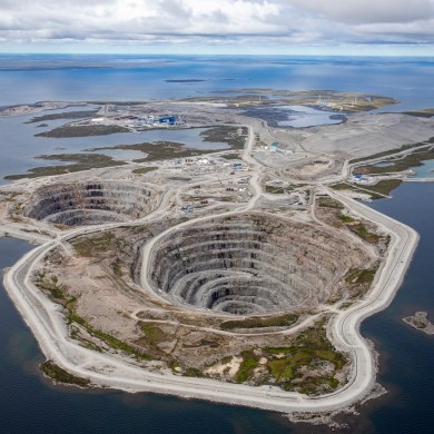 The Diavik diamond mine is seen in a photo provided by Rio Tinto. The A154 pit is on the right.