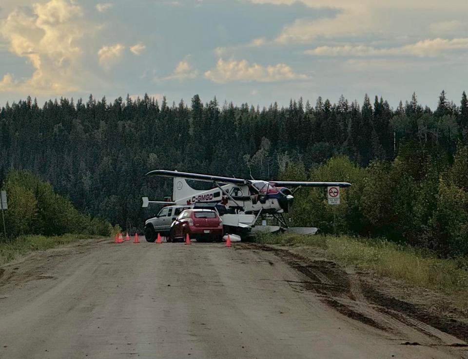 A floatplane is seen on Highway 1 on the afternoon of August 29, 2024. Photo: Jonathan Antoine