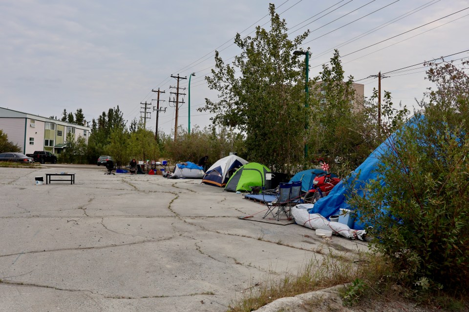 The August 13, 2024 location of a Yellowknife tent encampment. Caelan Beard/Cabin Radio