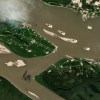 A Sentinel-2 satellite image shows Norman Wells (top) alongside artificial islands that are part of the Imperial Oil site.