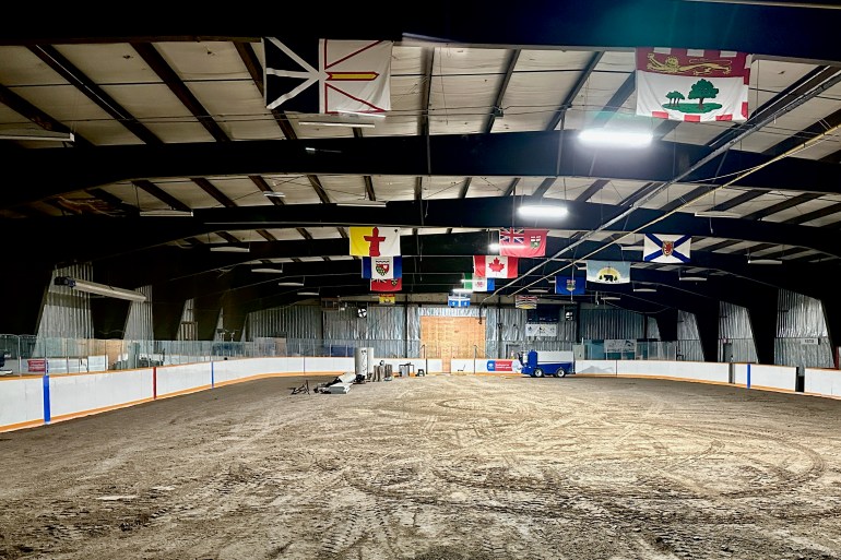Work taking place at Norman Wells' arena in October 2024. Andrew Goodwin/Cabin Radio