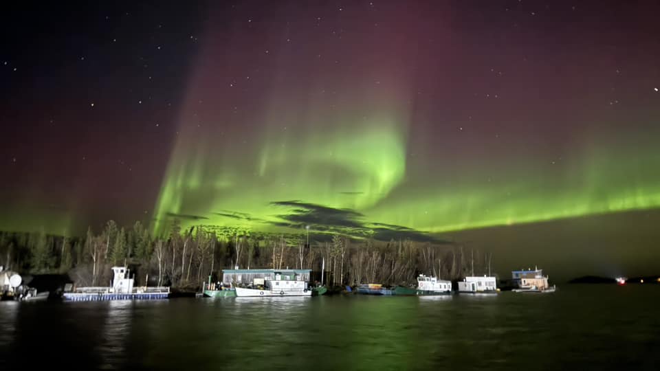 Then northern lights over Yellowknife's houseboats. Photo: Michael Aide