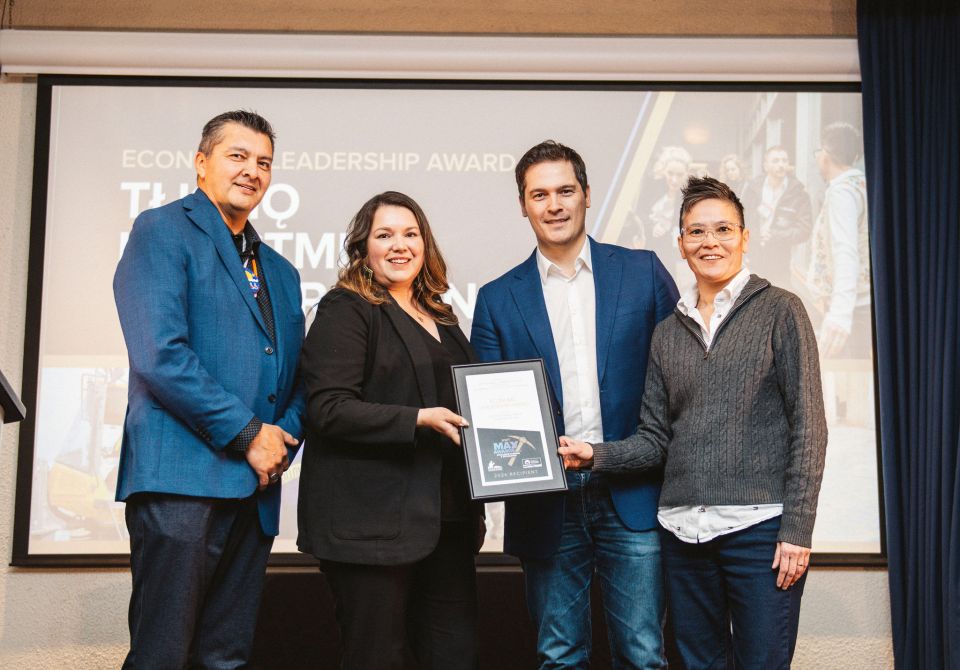 The Tłı̨chǫ Investment Corporation accepts its award on Thursday evening. Photo: Supplied