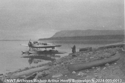 A Canadian Airways Junker W 34, CF-ARI on the river in Tulita in the mid 1930s. Bishop Arthur Henry Sovereign/NWT Archives