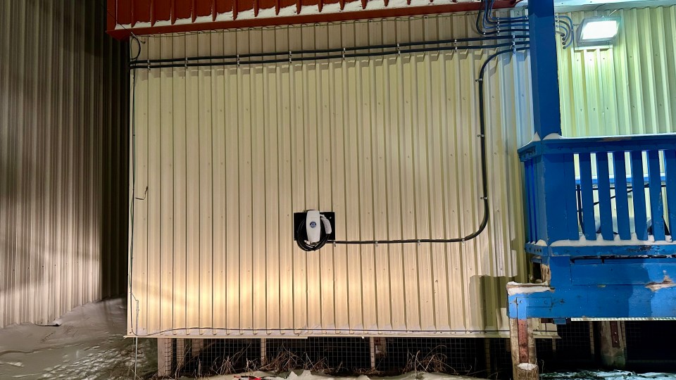 A Tesla Destination Charger at Kitti Hall in Tuktoyaktuk. Photo: Hamlet of Tuktoyaktuk