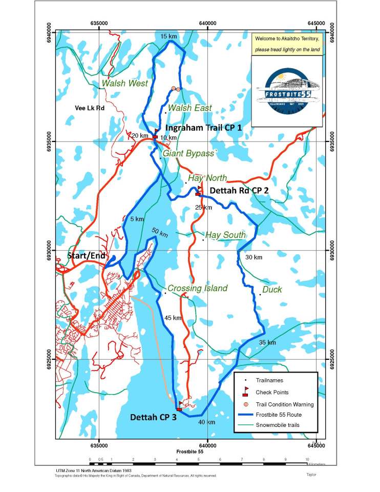 The 2025 Frostbite 55 course map.