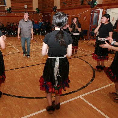 Frederick Blake Jr dances at a ceremony held for him in Tsiigehtchic on January 31, 2025. Photo: Gwichya Gwich'in Council