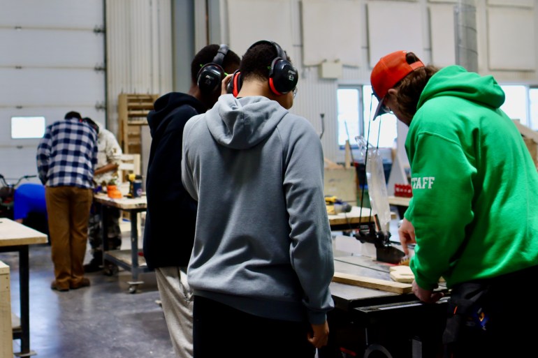 Inside the construction technology room at the Kimberlite Career and Technical Centre. Shenay Williams/Cabin Radio