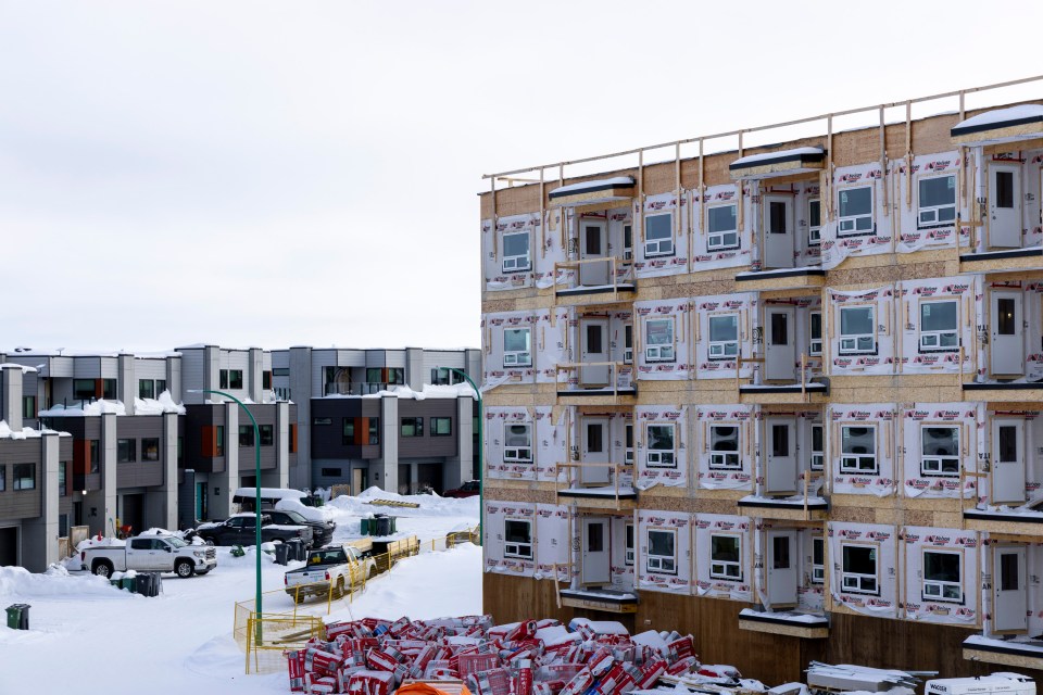 An apartment complex under construction in Yellowknife in March 2025. Ollie Williams/Cabin Radio
