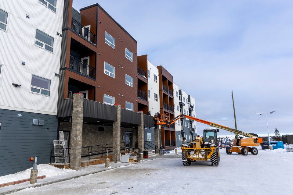 The View, a Yellowknife apartment building, prepares to open in March 2025. Ollie Williams/Cabin Radio