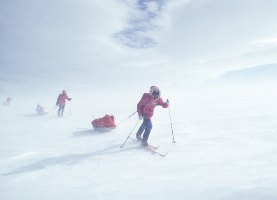 Skiing across an ice cap during a prior expedition. Photo: John Dunn