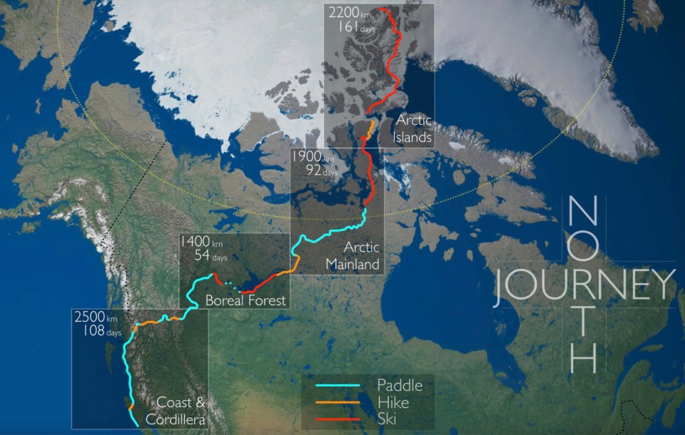 A map produced by John Dunn of his Journey North route.