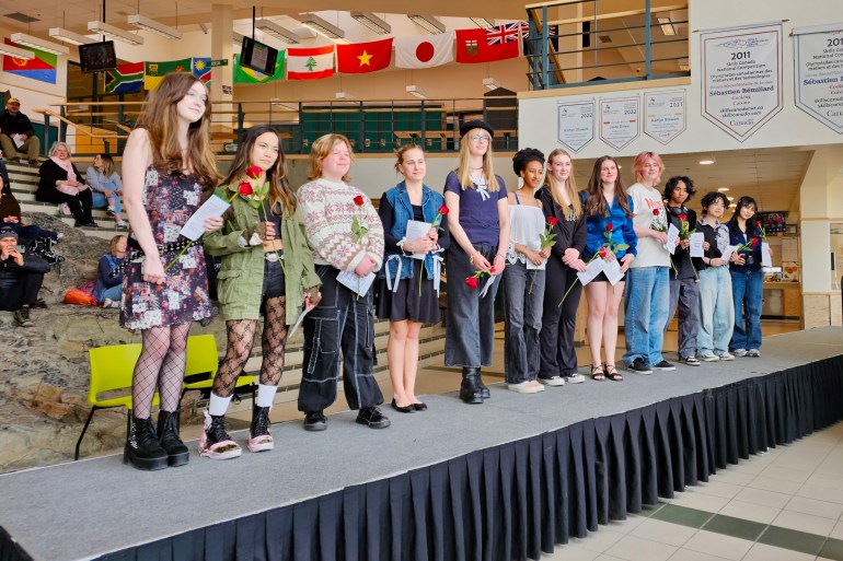 Participants in Yellowknife's thrifted fashion show. Jasmine Nasogaluak/Cabin Radio