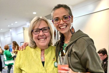 Green Party co-leader Elizabeth May, left, with Rainbow Eyes in a photo published by Rainbow Eyes to Facebook.