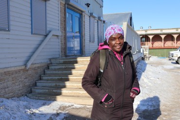 Nurse Ruth Akhanyinya spoke with Cabin Radio after finishing a night shift and visiting the gym. Claire McFarlane/Cabin Radio