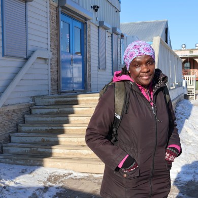 Nurse Ruth Akhanyinya spoke with Cabin Radio after finishing a night shift and visiting the gym. Claire McFarlane/Cabin Radio