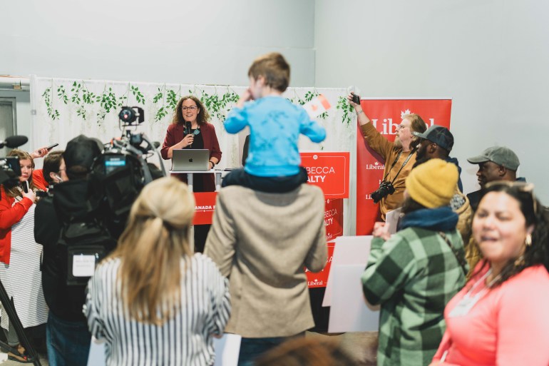 Rebecca Alty at her campaign gathering on election night. Sarah Pruys/Cabin Radio