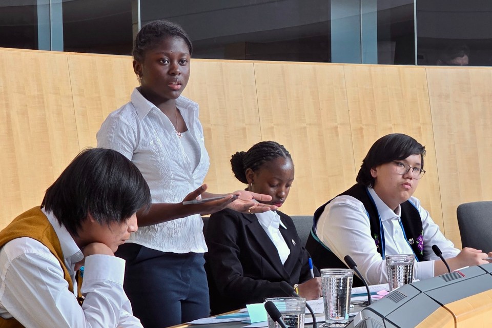 Yellowknife Centre's Divine Lobe Manga addresses Youth Parliament. Photo: Robert Hawkins