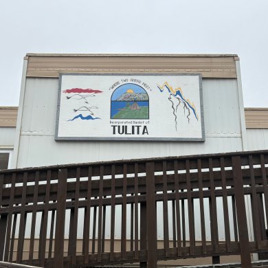 A sign for the hamlet of Tulita. Aastha Sethi/Cabin Radio