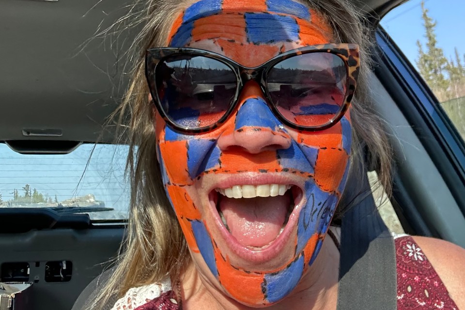 "Channeling my best goalie mask. Go Skinner!" Stephanie Yuill wrote. Photo: Submitted
