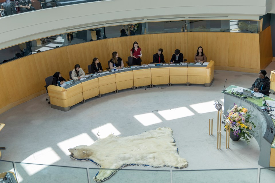 Kailee Wentland addresses the legislature on May 1, 2025. Ollie Williams/Cabin Radio