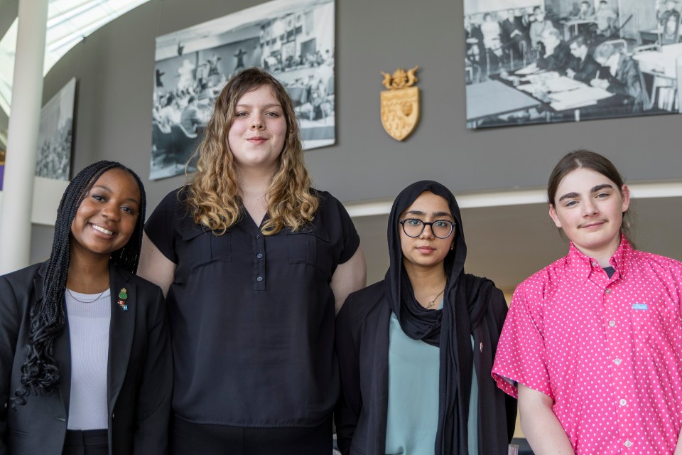 From left: youth MLAs Leanne Karembera, Emma Wilgosh, Areeba Amir and Jack Penney. Ollie Williams/Cabin Radio