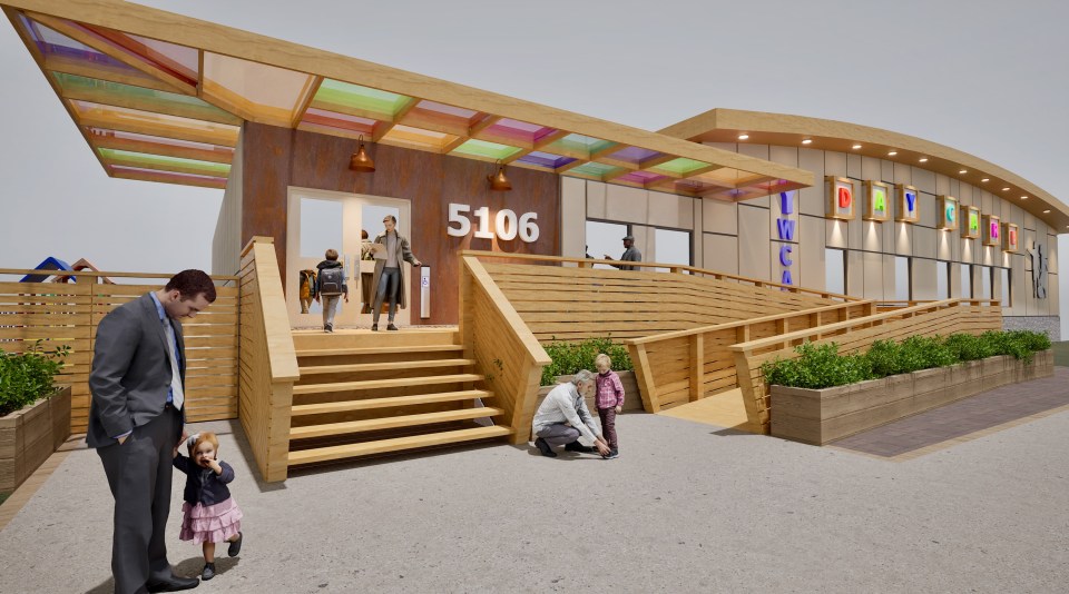 A visualization of the proposed YWCA 48 St daycare. Image: Vince DH Barter Inc