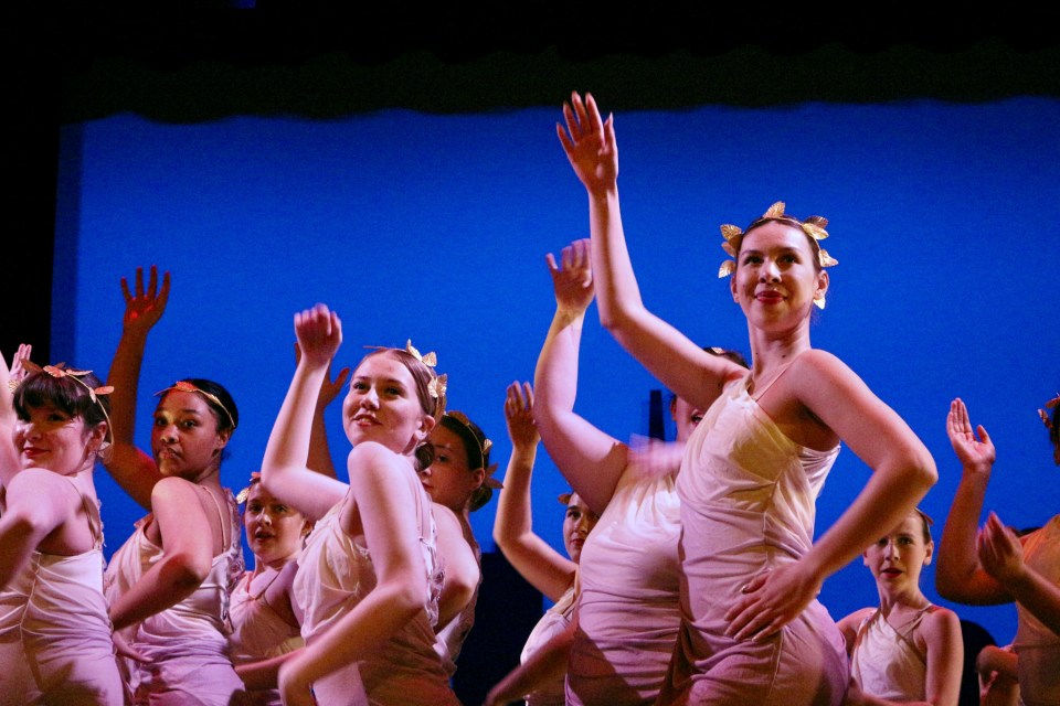 Berube, right, and fellow dancers perform Hercules. Serra Hamilton/Cabin Radio