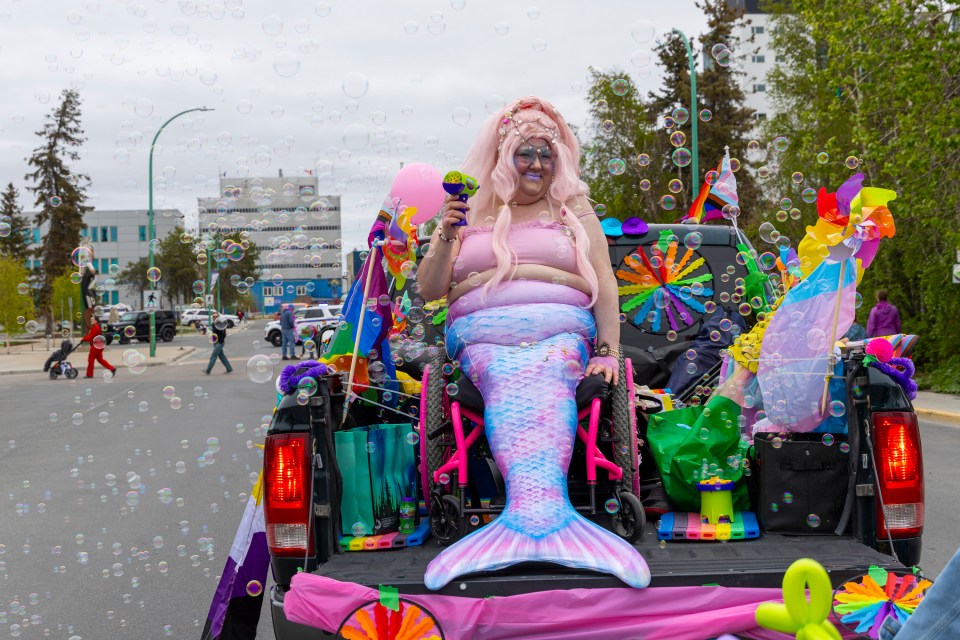 Yellowknife Pride Parade participants. Ollie Williams/Cabin Radio