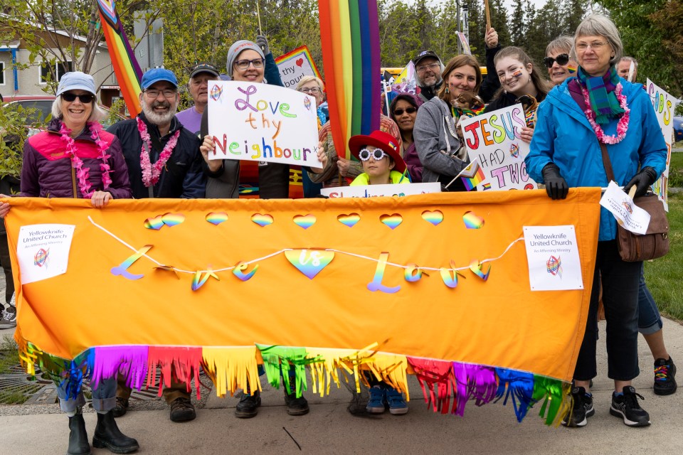 Yellowknife Pride Parade participants. Ollie Williams/Cabin Radio