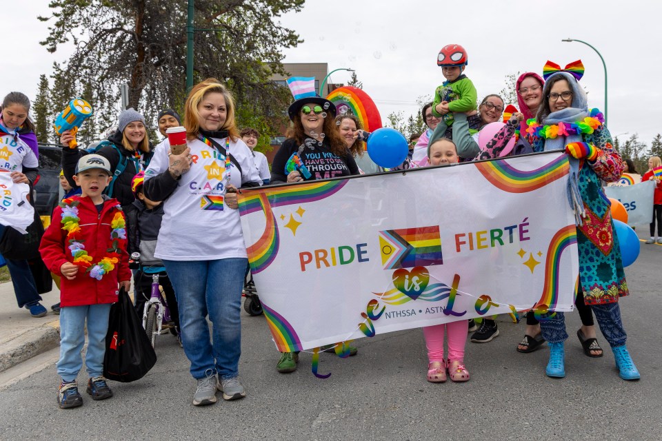 Yellowknife Pride Parade participants. Ollie Williams/Cabin Radio