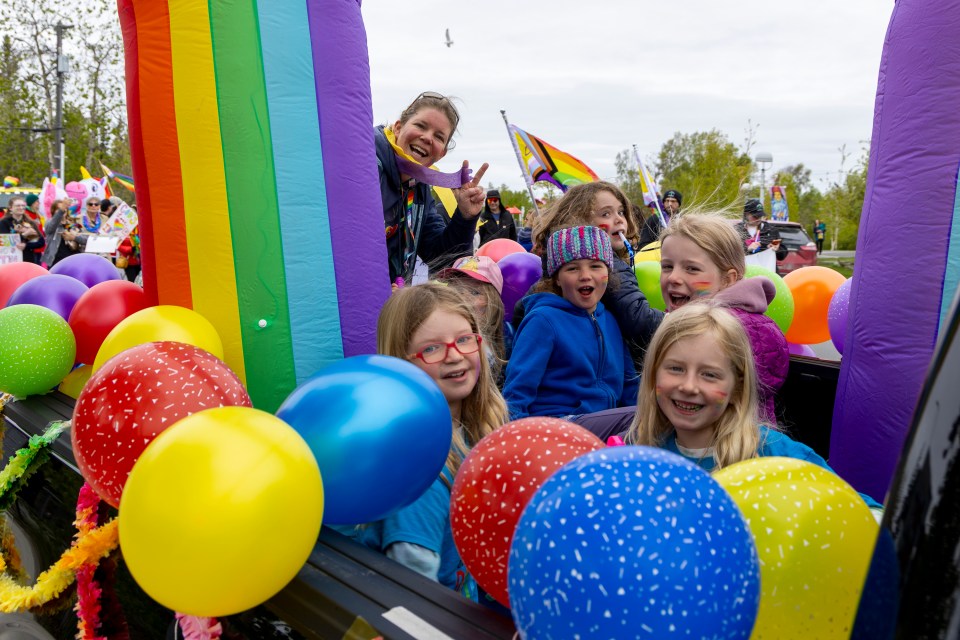 Yellowknife Pride Parade participants. Ollie Williams/Cabin Radio