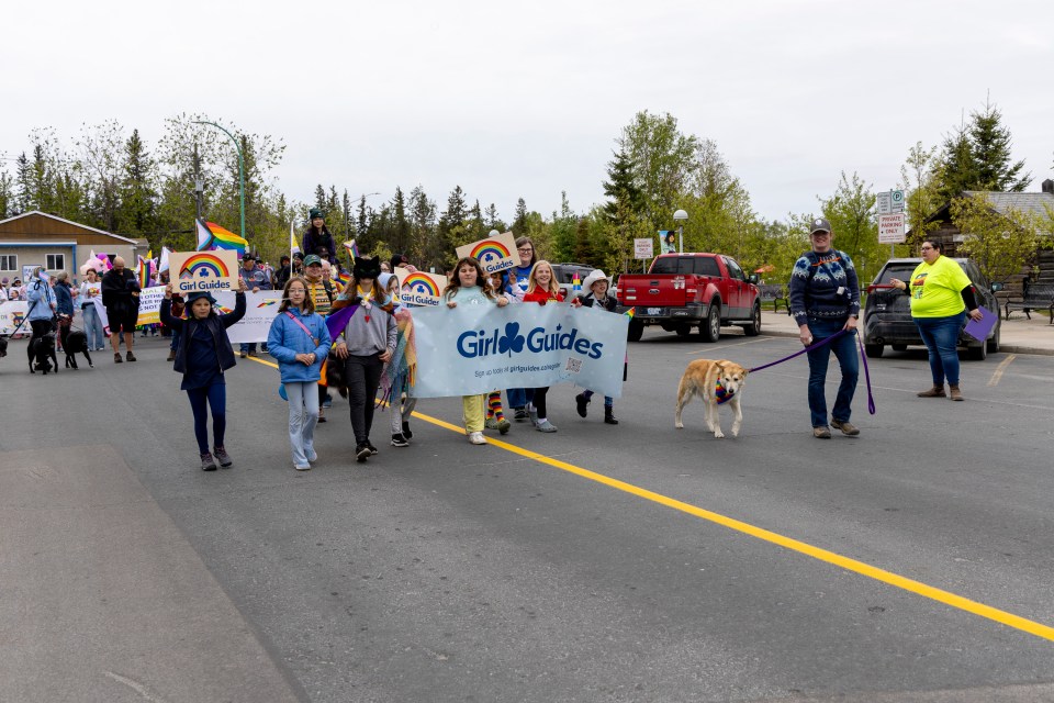 Yellowknife Pride Parade participants. Ollie Williams/Cabin Radio