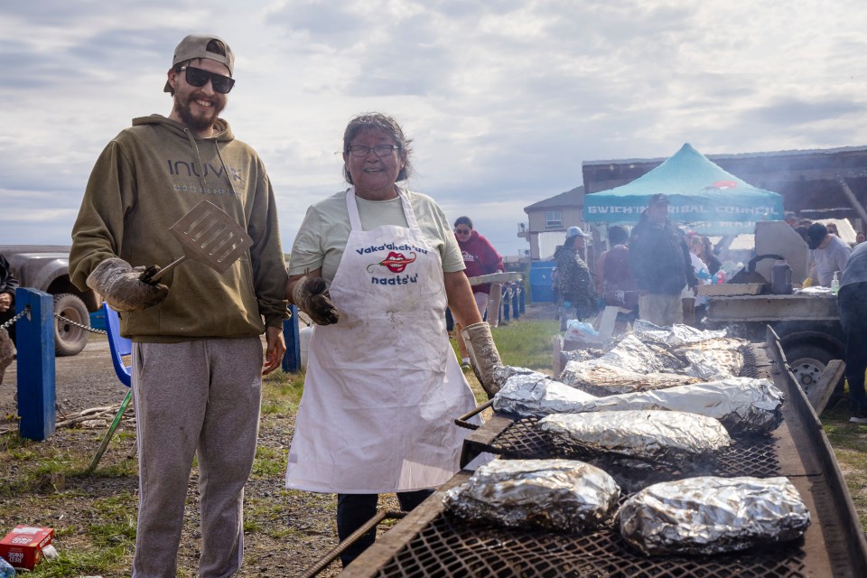 Chefs keeping attendees fed at Inuvik's 2025 National Indigenous Peoples Day celebrations. Ollie Williams/Cabin Radio