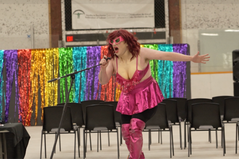 Jenny Sis performing at the Frank Gruben Pride Festival. Karli Zschogner for Cabin Radio